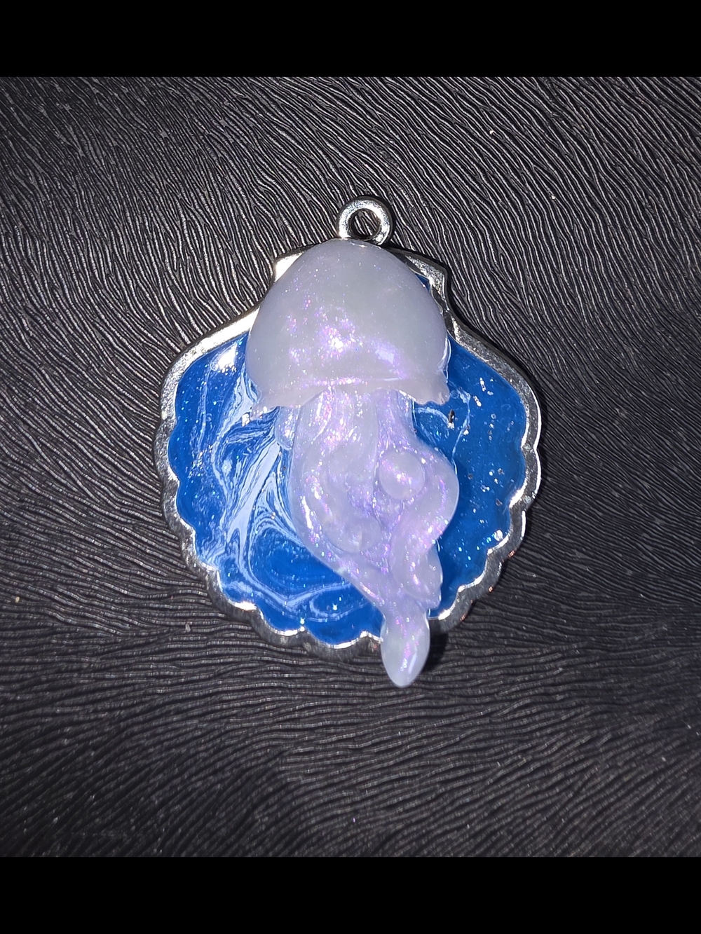 Iridescent Jellyfish Pendant on Blue Shell